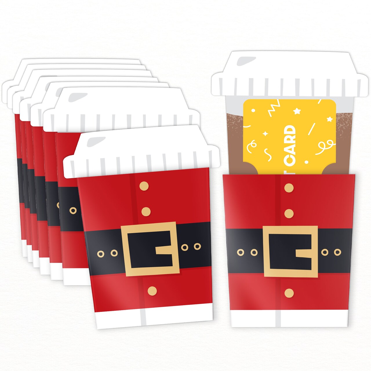 Big Dot of Happiness Jolly Santa Claus Coffee Cup Gift Card Holders with Envelopes, Christmas Money Gift Card Sleeves Nifty Gifty Pack, Set of 8
